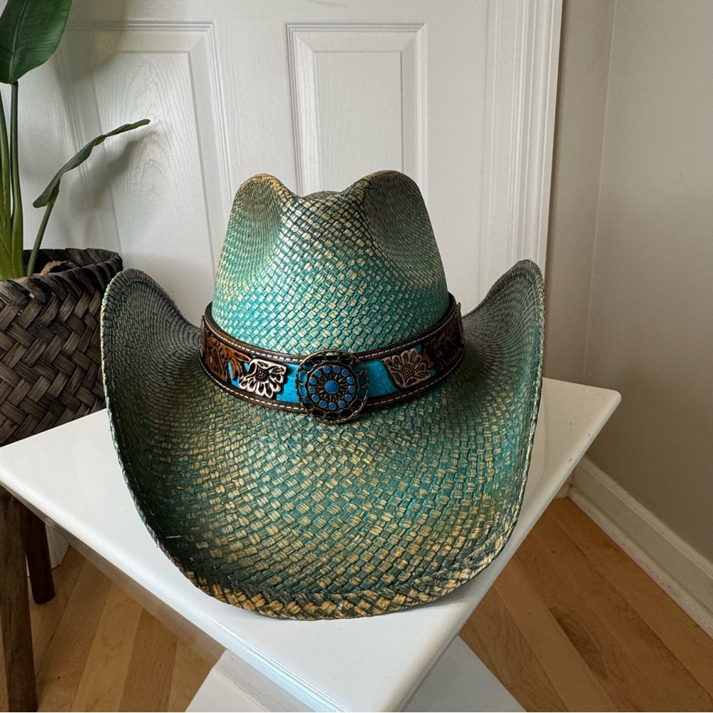 Stampede Turquoise Western Cowboy Hat with Decorative Band Size M